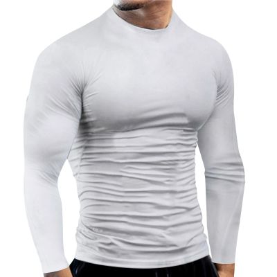 Compression Shirts for Men Quick Dry Long Sleeve Workout Running Sports Shirts Athletic Gym Undershirts Active Baselayers Rash Guard Gear T Shirt White