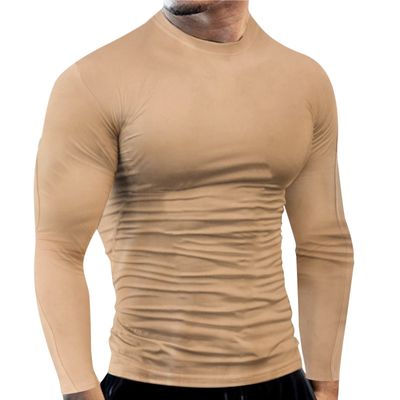 Compression Shirts for Men Quick Dry Long Sleeve Workout Running Sports Shirts Athletic Gym Undershirts Active Baselayers Rash Guard Gear T Shirt Khaki
