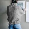 Womens Oversized Turtleneck Knit Sweater Fall Winter Long Sleeve High Neck Chunky Knit Loose Oversized Sweater Pullover Jumper Tops Plus Size Grey view 4