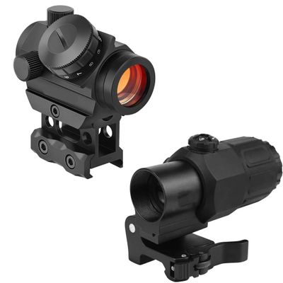 GOTICAL Finger Sight Set, Fixed Backup Front and Rear Sight BUIS Set, Fit Picatinny Rail and Weaver (Combo of - Dot Sight + Magnifier)