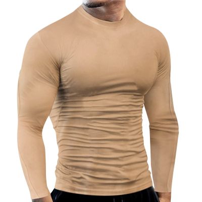 Compression Shirts for Men Quick Dry Long Sleeve Workout Running Sports Shirts Athletic Gym Undershirts Active Baselayers Rash Guard Gear T Shirt Khaki
