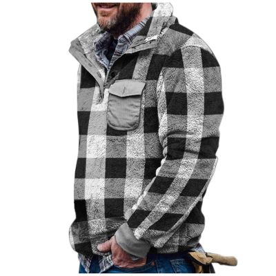 Men's Casual Western Fuzzy Fleece Jackets Sherpa Lined Button Up Pullover Sweatshirts Vintage Winter Warm Sweater Teddy Bear Jackets Outwear Black