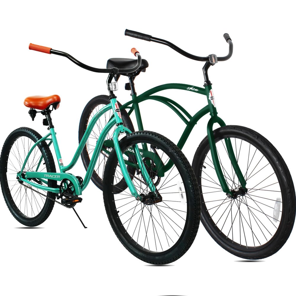 Tracer Two-Rider Adult Beach Cruiser Bike,26-Inch Wheels,Single Speed Coaster Brake, Double Bicycle for Women Men Younger Couple (grn)