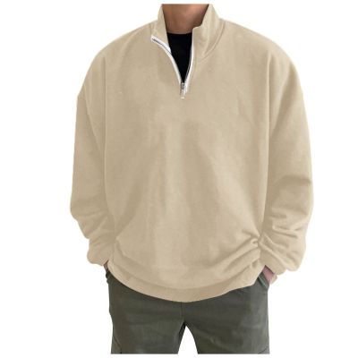 GOKKILRW Mens 1/4 Zip Pullover Shirts Long Sleeve Quarter-Zip Fleece Sweatshirt Casual Lightweight Mock Neck Comfort Golf Running Workout Polo Sweater Fall Winter Sweat Shirts Khaki
