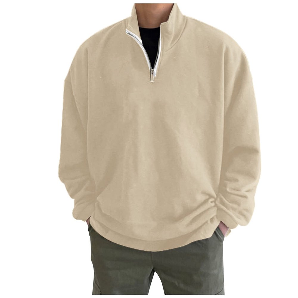 GOKKILRW Mens 1/4 Zip Pullover Shirts Long Sleeve Quarter-Zip Fleece Sweatshirt Casual Lightweight Mock Neck Comfort Golf Running Workout Polo Sweater Fall Winter Sweat Shirts Khaki