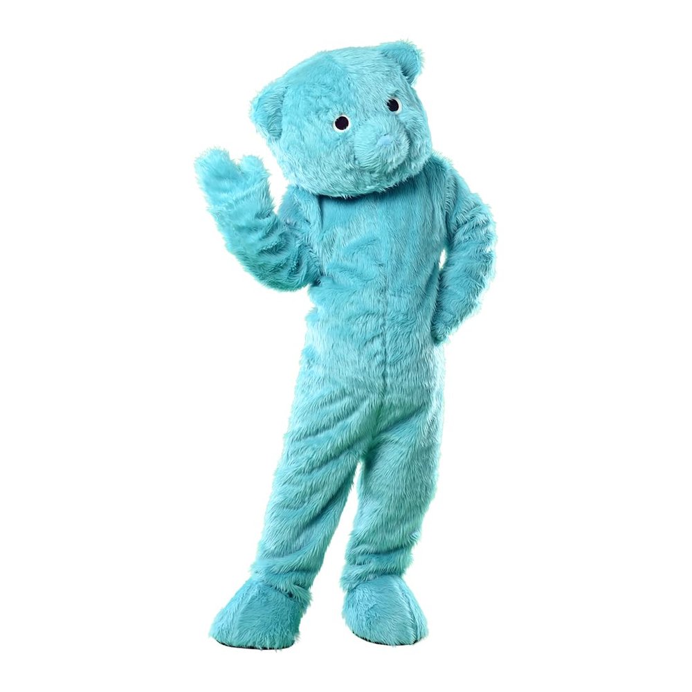 Blue Long haired Bear Cartoon Adult Cosplay Mascot Costume