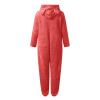 Adult Onesie Pajama for Women Cute Fluffy Winter One Piece Teddy Bear Pajamas Plush Warm Hoodie Sleepwear Plus Size Watermelon Red view 4