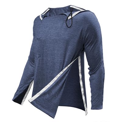 Post Shoulder Surgery Shirts for Men Tearaway Recovery Long Sleeve Shirt Women Full Open Side Snap Chemo Dialysis Adaptive Clothing Navy S