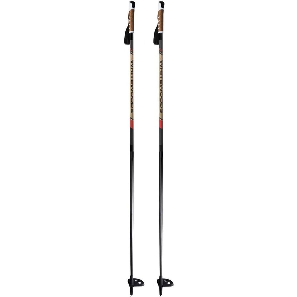 Whitewoods Unisex Cross Trail Lightweight 15mm Tapered Shaft Winter Sports Touring Nordic Ski Poles with Adjustable Padded Strap, Brown/Black, 145