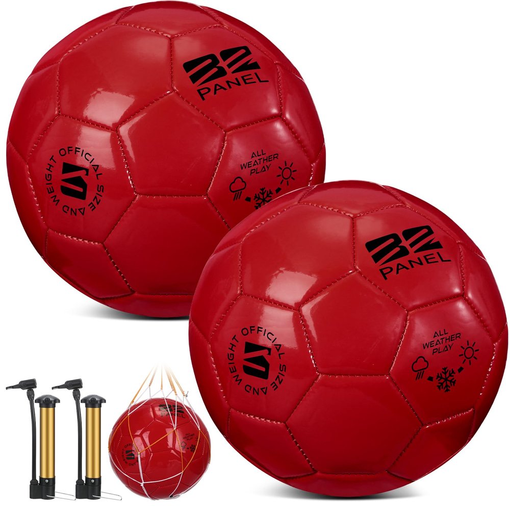 Shappy 2 Pcs Soccer Balls Bulk with Pump, Mesh Bag Official Size 3 4 5 Indoor Outdoor Colorful Soccer Ball for Practice Game Sport Soft Gift for Child Adult(Size 5,Red)