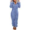 Adult Onesie Pajama for Women Cute Fluffy Winter One Piece Teddy Bear Pajamas Plush Warm Hoodie Sleepwear Plus Size Blue view 1