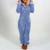 Adult Onesie Pajama for Women Cute Fluffy Winter One Piece Teddy Bear Pajamas Plush Warm Hoodie Sleepwear Plus Size Blue view 2