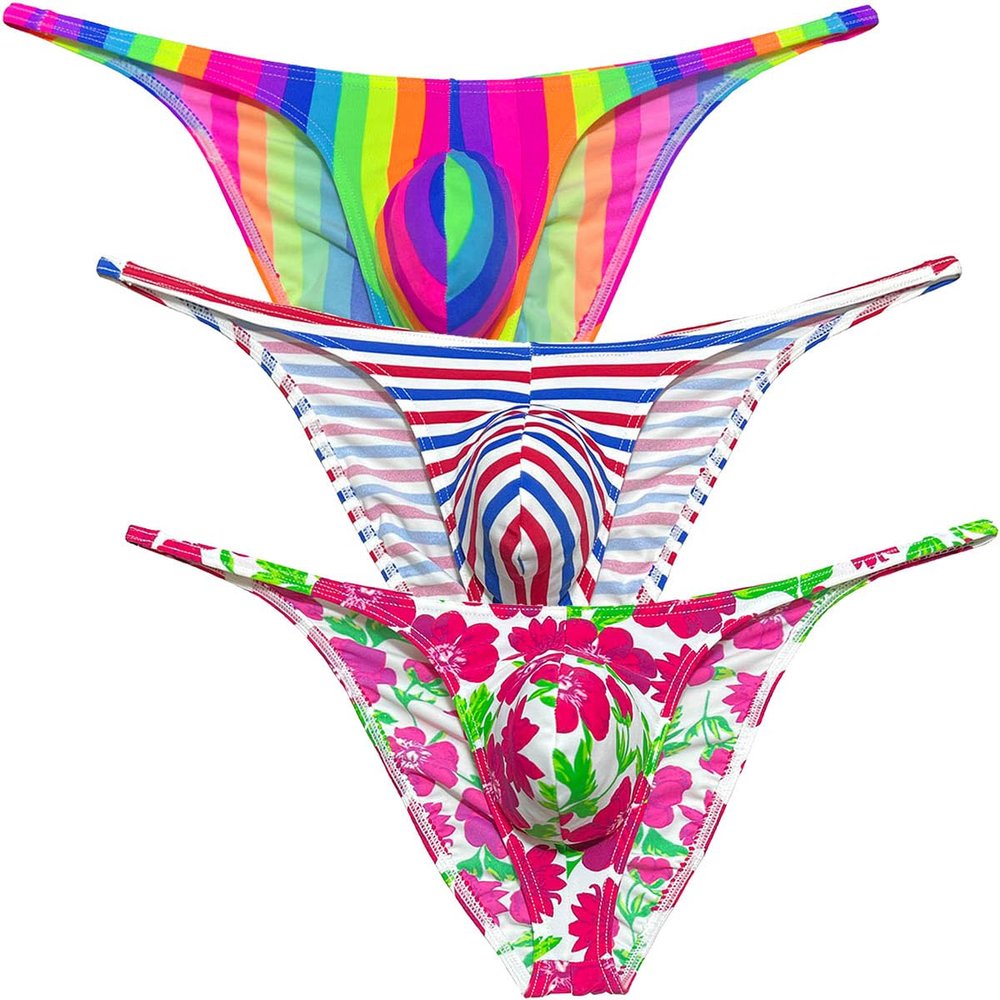Botmois Men Mini Cheek Underwear Pouch Skimpy Briefs Stretchy Ruched Back Swimwear Soft Posing Bikini 3-Pack-LXH M