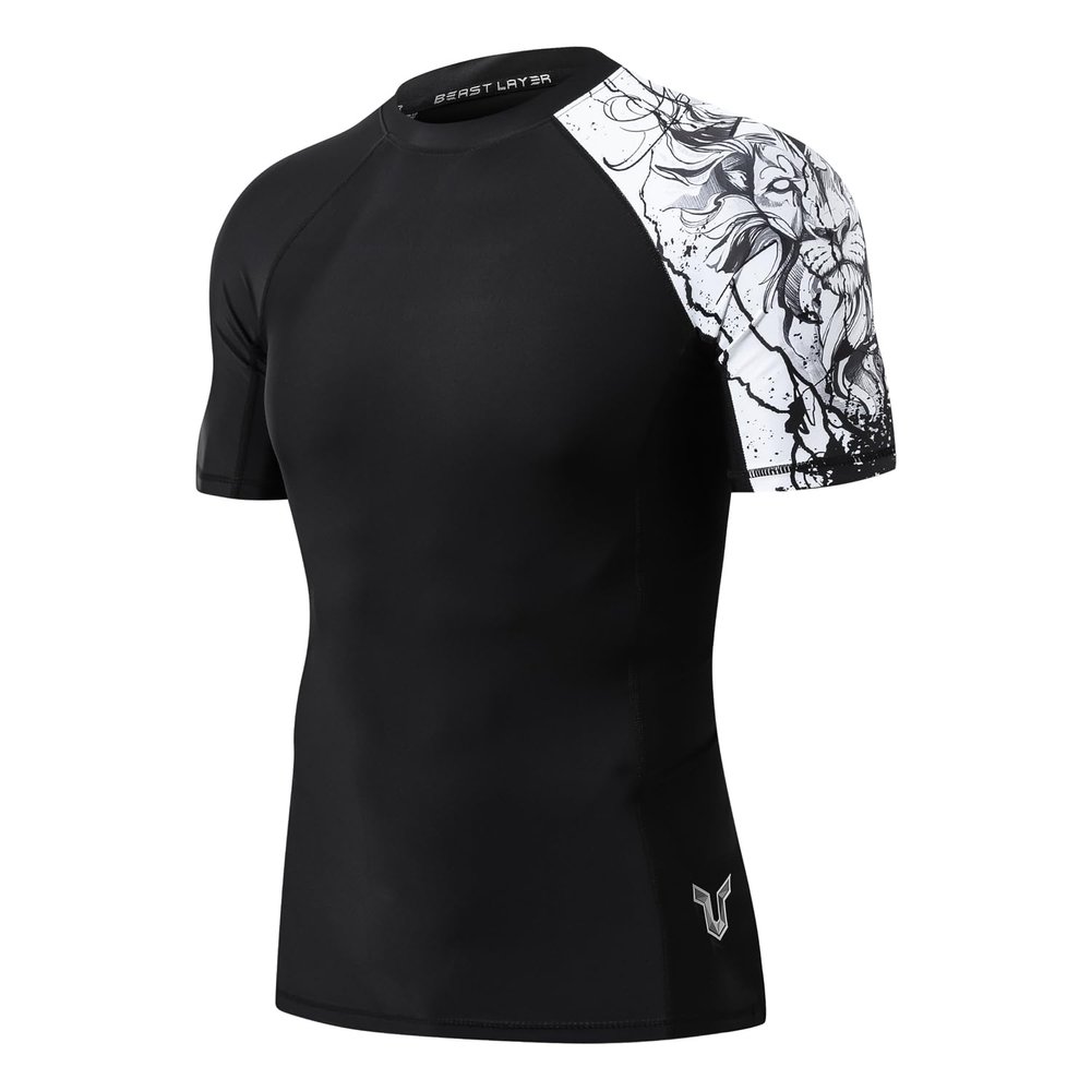 Men's Short Sleeves Sun Shirts UV Sun Protection UPF 50+ Rash Guard Black Lion XL