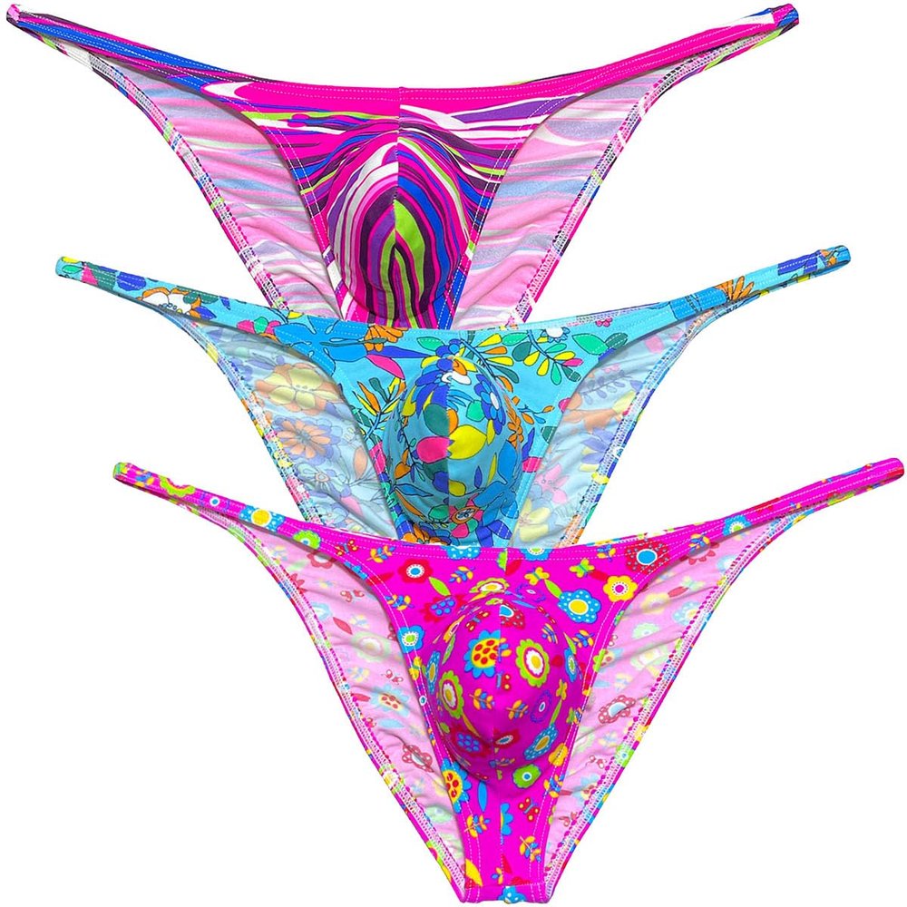 Botmois Men Mini Cheek Underwear Pouch Skimpy Briefs Stretchy Ruched Back Swimwear Soft Posing Bikini 3-Pack-FLF L