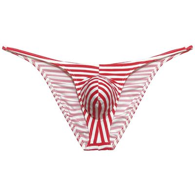 Botmois Men Mini Cheek Underwear Pouch Skimpy Briefs Stretchy Ruched Back Swimwear Soft Posing Bikini Small Red Stripe XL