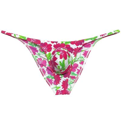 Botmois Men Mini Cheek Underwear Pouch Skimpy Briefs Stretchy Ruched Back Swimwear Soft Posing Bikini Red Apricot Flower M