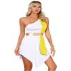 TiaoBug Womens Ancient Roman Toga Costume One Shoulder Dress with Headband for Halloween Dress Up Party Yellow Small view 3