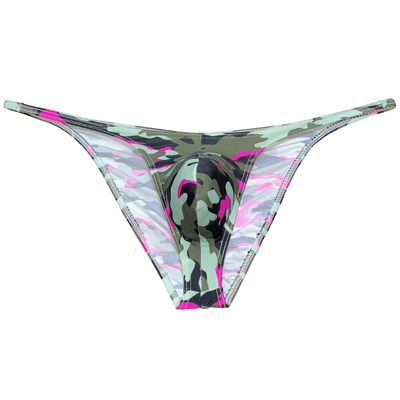 Botmois Men Mini Cheek Underwear Pouch Skimpy Briefs Stretchy Ruched Back Swimwear Soft Posing Bikini Pink Camouflage XL