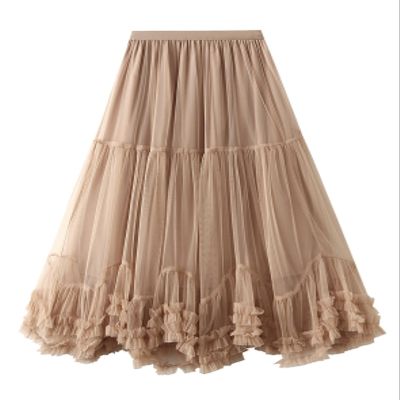 Honeystore Women's Long Midi Skirt A Line Tulle Tutu Tiered Party Dance Petticoat 8023-Khaki