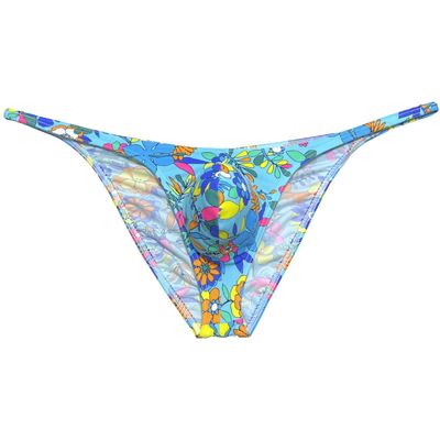 Botmois Men Mini Cheek Underwear Pouch Skimpy Briefs Stretchy Ruched Back Swimwear Soft Posing Bikini Blue Flower XL