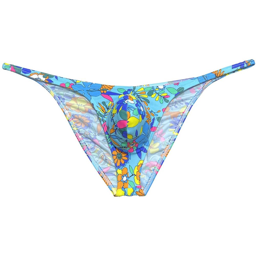 Botmois Men Mini Cheek Underwear Pouch Skimpy Briefs Stretchy Ruched Back Swimwear Soft Posing Bikini Blue Flower XL