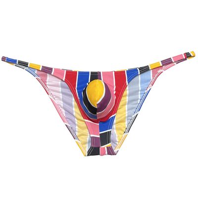 Botmois Men Mini Cheek Underwear Pouch Skimpy Briefs Stretchy Ruched Back Swimwear Soft Posing Bikini Big Red Stripe L