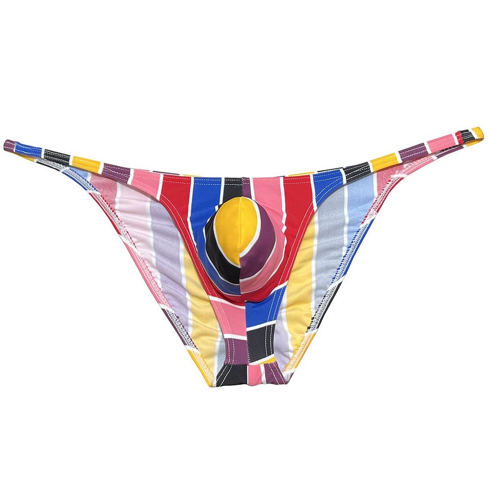 Botmois Men Mini Cheek Underwear Pouch Skimpy Briefs Stretchy Ruched Back Swimwear Soft Posing Bikini Big Red Stripe L
