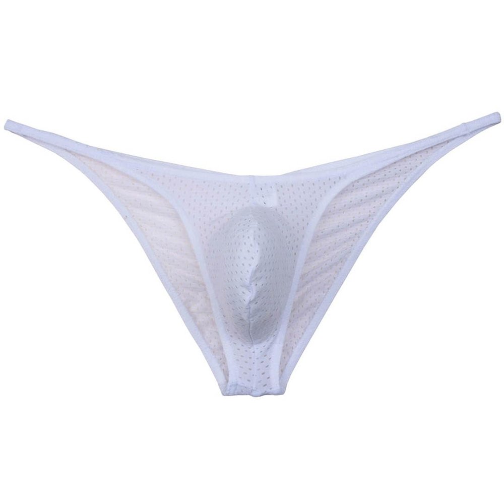 Botmois Sexy Men's Eyelet Mini Cheek Underwear Male Pouch Bikini Briefs Elastic Ruched Back Underpants Tiny Waist White L