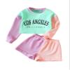 WDIRARA Girl's 2 Piece Outfit Letter Print Color Block Round Neck Long Sleeve Sweatshirt and Shorts Set Multicolor 130 view 1