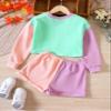 WDIRARA Girl's 2 Piece Outfit Letter Print Color Block Round Neck Long Sleeve Sweatshirt and Shorts Set Multicolor 130 view 2