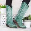 Ladmiple Cowboy Boots For Women Black Short Cowboy Boots for Women Embroidered Pull-On Chunky Stacked Heel Cowgirl Knee High Western Boots Wide Calf Mid Heel Retro Fashion Tall Boot view 2
