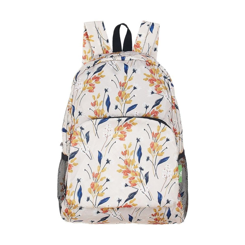 ECO CHIC Hiking Lightweight Packable Backpack - Foldable Daypack for Travel & Hiking & Outdoor Adventures - Waterproof Backpack from Recycled Materials (Flowers Beige)