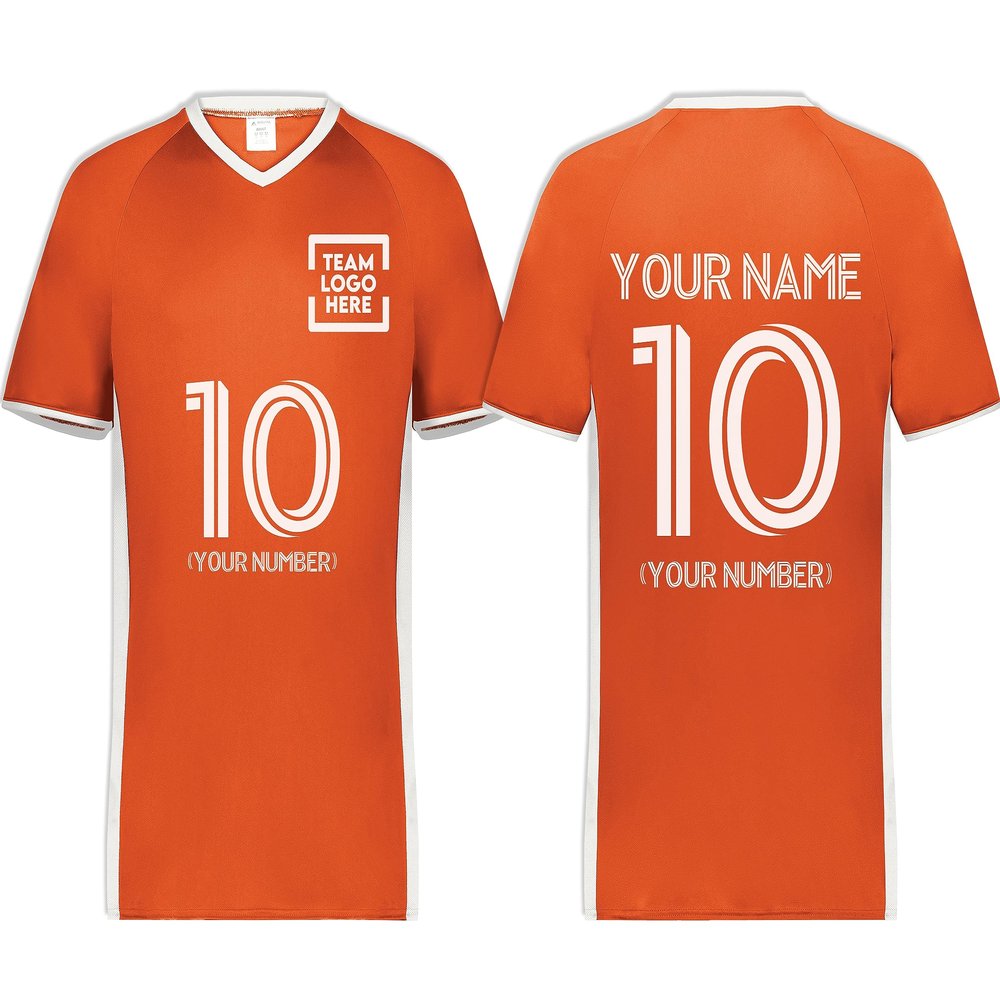 Custom Soccer Jersey with Name Number Team Logo Personalized Soccer V-Neck Shirt for Youth Small Orange/White