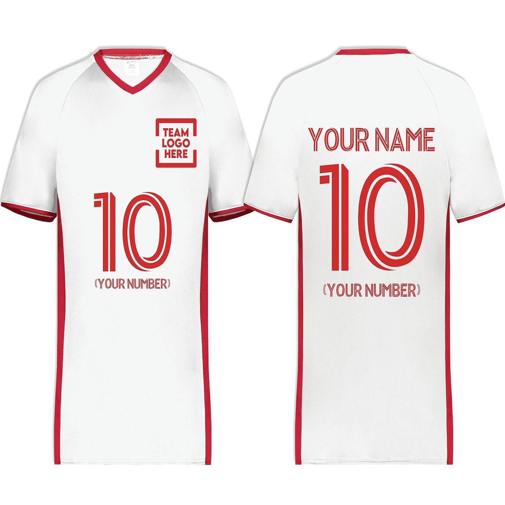 Custom Soccer Jersey with Name Number Team Logo Personalized Soccer V-Neck Shirt for Youth X-Large White