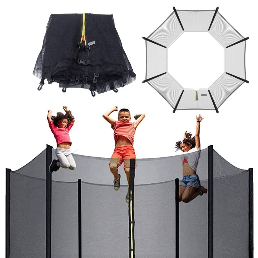 CIRONI 6ft/8ft/10ft/12ft Replacement Safety Net, Trampoline Enclosure Net with Double-Headed Zippers & Safe Buckles, Trampolines Protective Net for Kids, No Pole