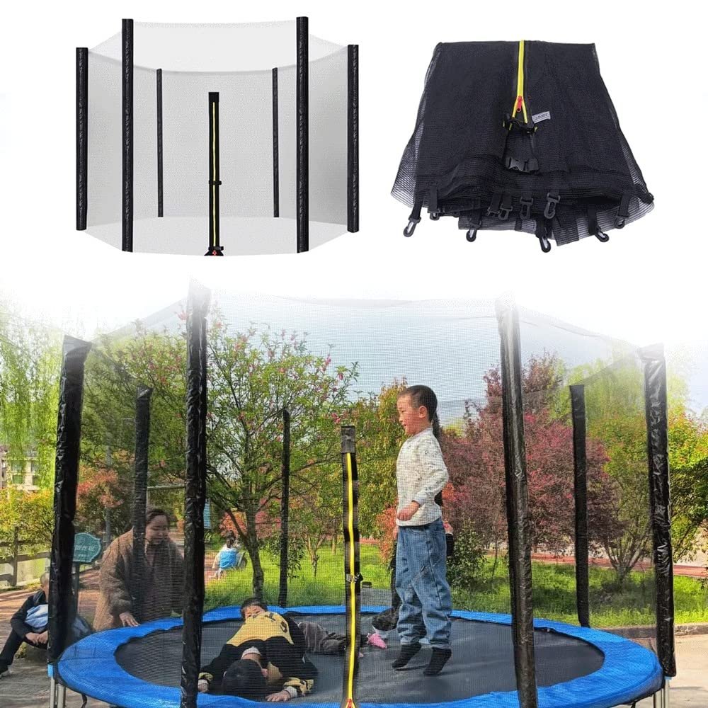 CIRONI Replacement Trampoline Safety Net, 6/8/10/12FT Enclosure Surround Netting with Dual-Headed Zippers, Protection Buckles & Enhanced Hook, Fits for Round Frame Trampolines, Net Only