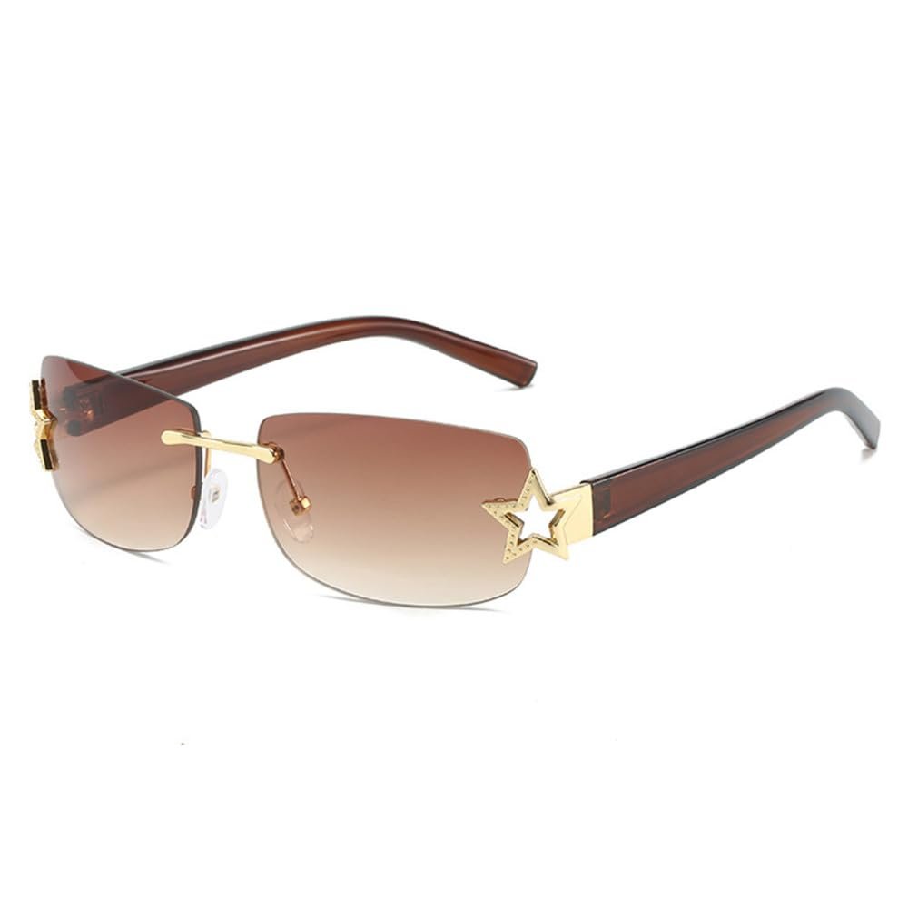 HPIRME Punk Rimless Sunglasses Goggle Sun Glasses for Women Shades Eyewear UV400,3,One size