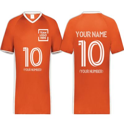 Custom Soccer Jersey with Name Number Team Logo Personalized Soccer V-Neck Shirt for Adult X-Large Orange/White