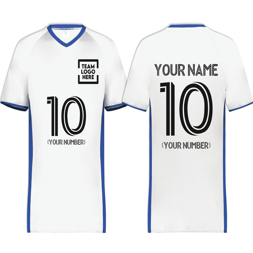 Custom Soccer Jersey with Name Number Team Logo Personalized Soccer V-Neck Shirt for Adult 2X-Large White/Royal