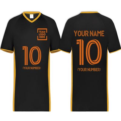 Custom Soccer Jersey with Name Number Team Logo Personalized Soccer V-Neck Shirt for Youth Small Black
