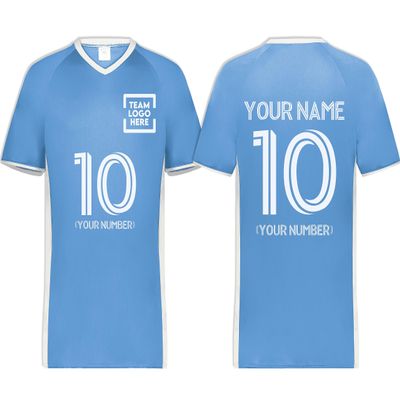 Custom Soccer Jersey with Name Number Team Logo Personalized Soccer V-Neck Shirt for Adult 2X-Large Columbia Blue