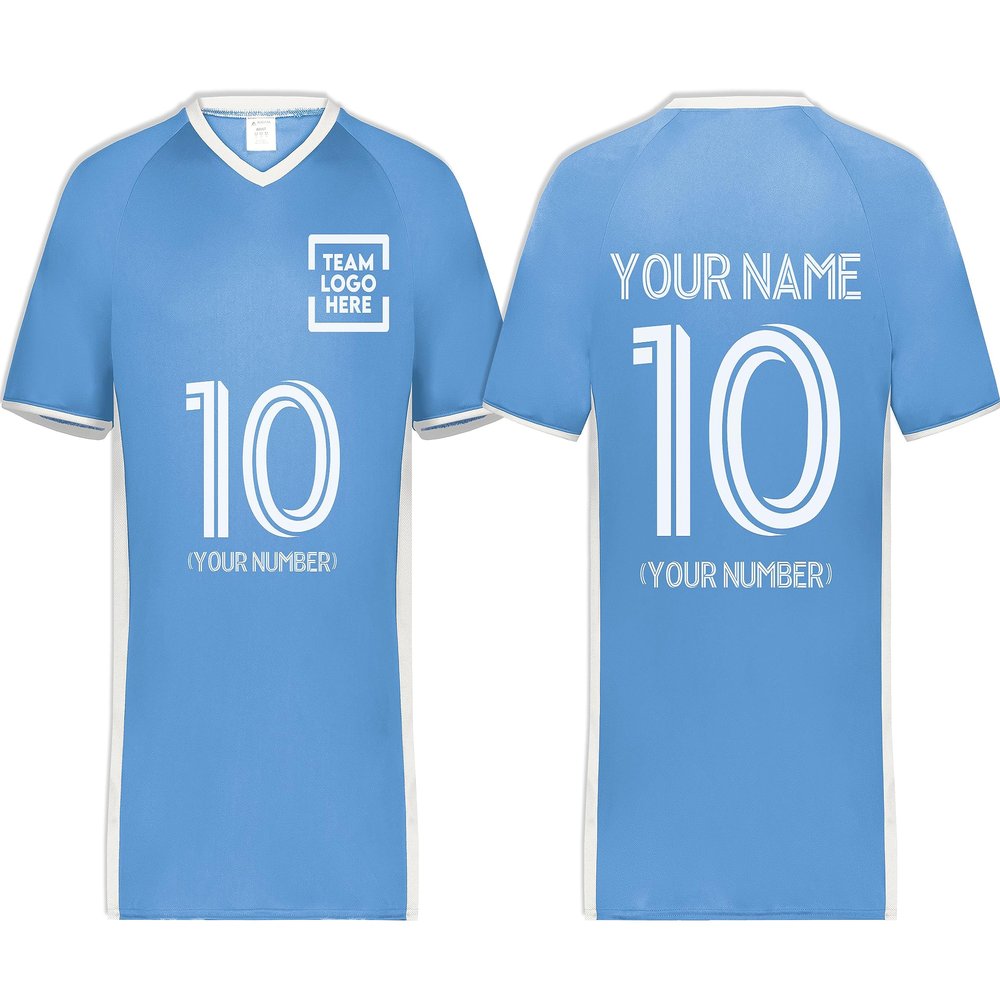 Custom Soccer Jersey with Name Number Team Logo Personalized Soccer V-Neck Shirt for Adult 2X-Large Columbia Blue