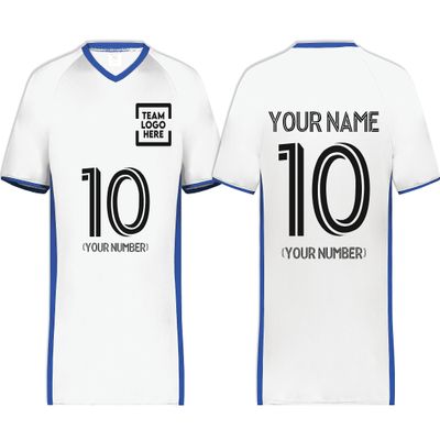 Custom Soccer Jersey with Name Number Team Logo Personalized Soccer V-Neck Shirt for Youth Large White/Royal