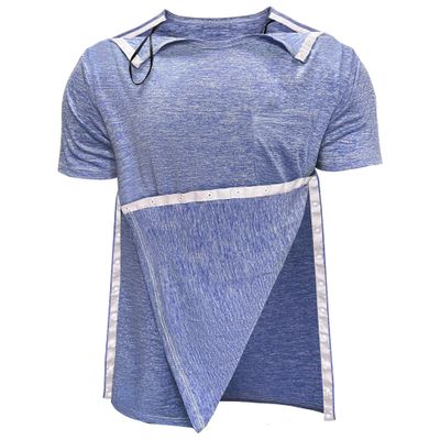 Unisex Post Shoulder Surgery Shirts for Men Rotator Cuff Chest Recovery Shirt Women Full Snap Access Dialysis Chemo Clothing Blue XL