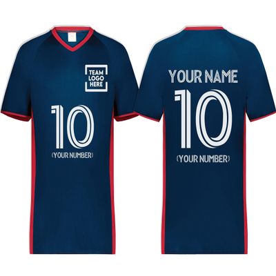 Custom Soccer Jersey with Name Number Team Logo Personalized Soccer V-Neck Shirt for Adult Large Navy/Scarlet