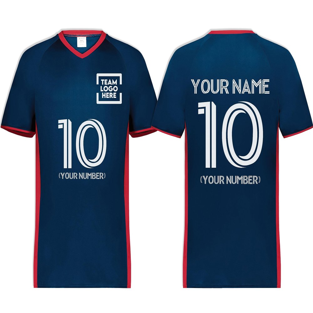 Custom Soccer Jersey with Name Number Team Logo Personalized Soccer V-Neck Shirt for Adult Large Navy/Scarlet