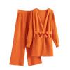 Fall Outfits 2023 Women Knit Sweater Business 2 Piece Outfits Cardigan With Belt Wide Leg Pants Tracksuits Lounge Sets Orange view 1