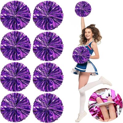 LIQS 12 Pack Pom Poms Cheerleading,Fluffy Cheerleader Pompoms with Finger Ring Handle,Metallic Pom Poms Cheerleading for Children Adults Sports Competition Holiday Celebration (8 Pack, Purple)