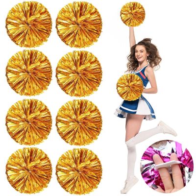 LIQS 12 Pack Pom Poms Cheerleading,Fluffy Cheerleader Pompoms with Finger Ring Handle,Metallic Pom Poms Cheerleading for Children Adults Sports Competition Holiday Celebration (8 Pack, Gold)